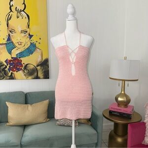 Baby pink Crotchet Halter Mini Dress. Size Medium.
